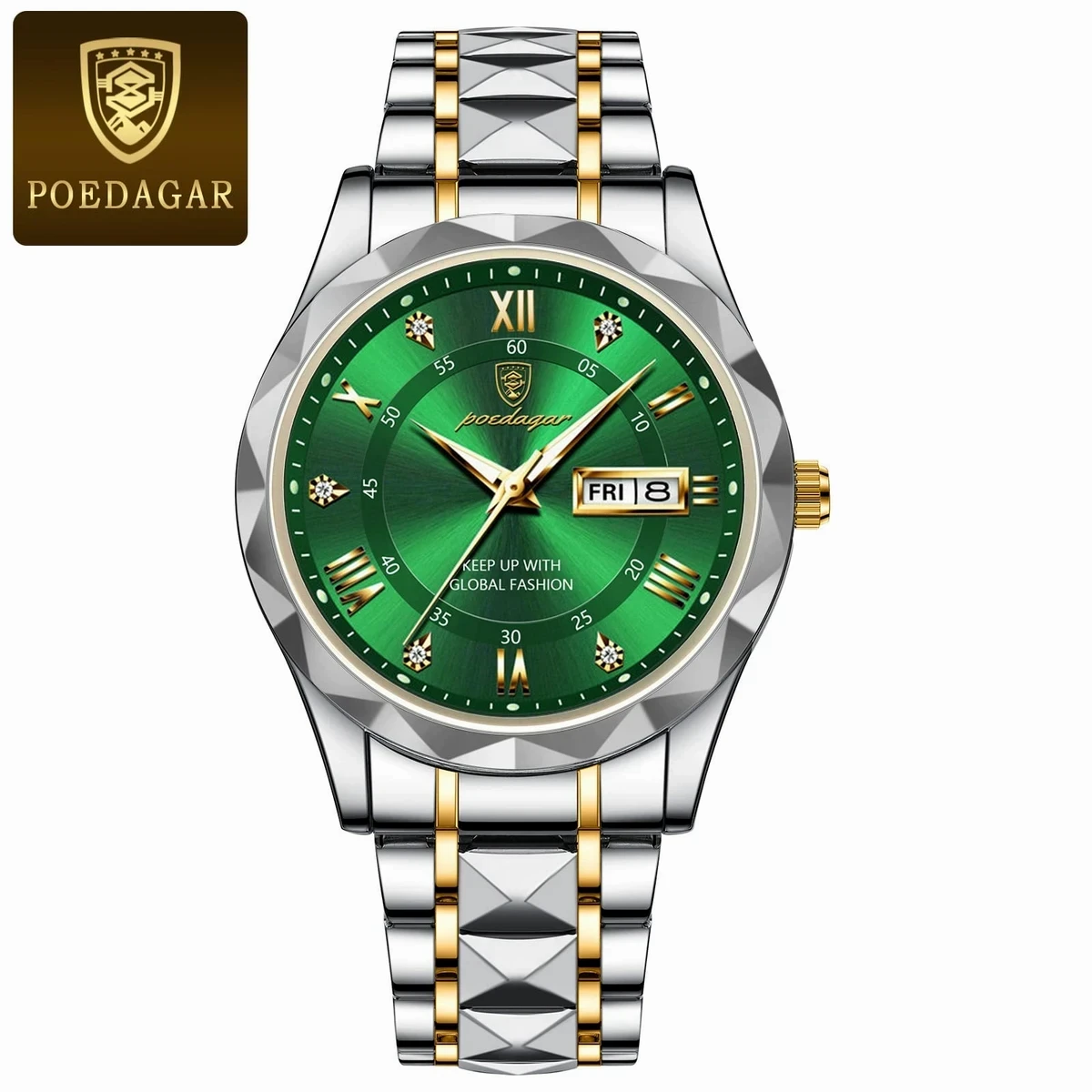 POEDAGAR Luxury Men Watches Business Top Brand Men's Watch-Silver&Green