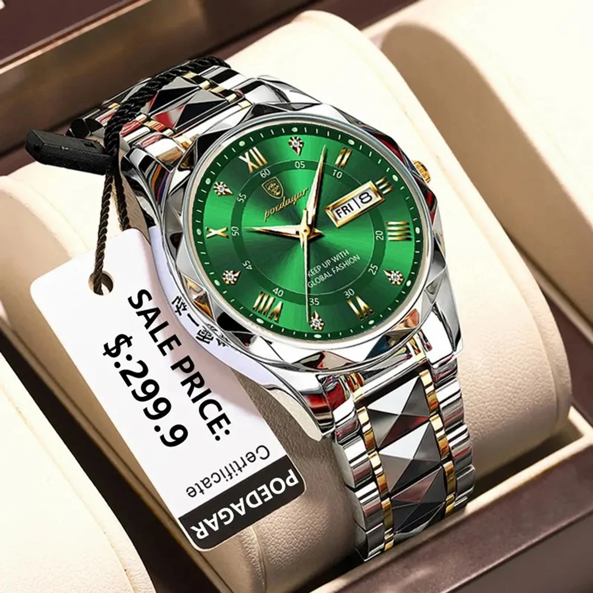 POEDAGAR Luxury Men Watches Business Top Brand Men's Watch-Silver&Green