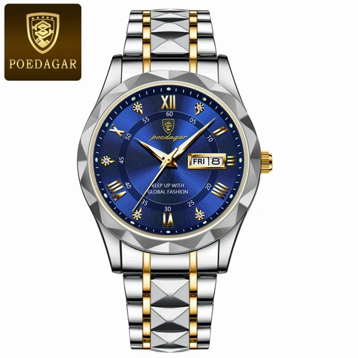 POEDAGAR Luxury Men Watches Business Top Brand Men's Watch-Silver&Blue