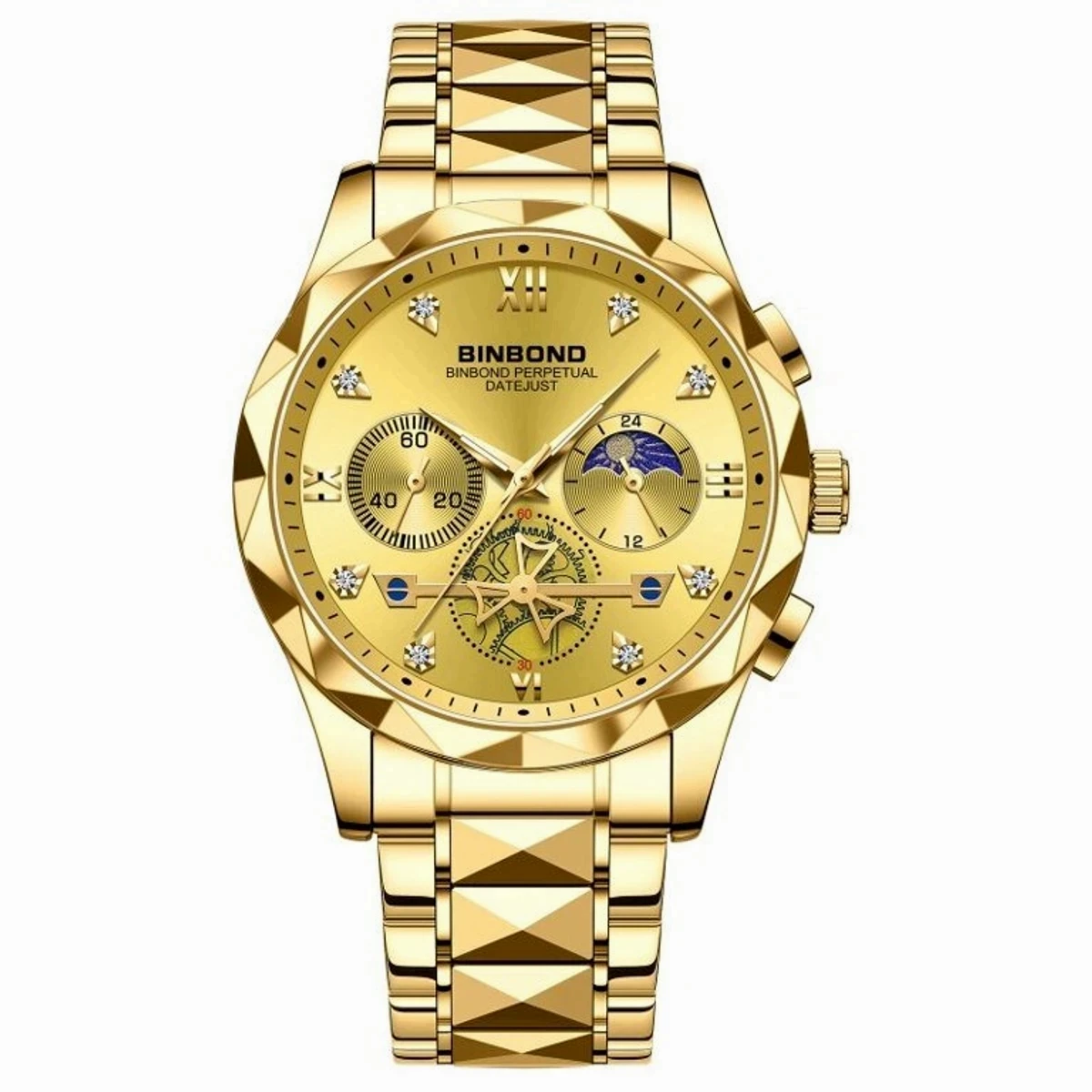 Chronograph no active Watch For Men Stainless Steel Wristwatches-Golden