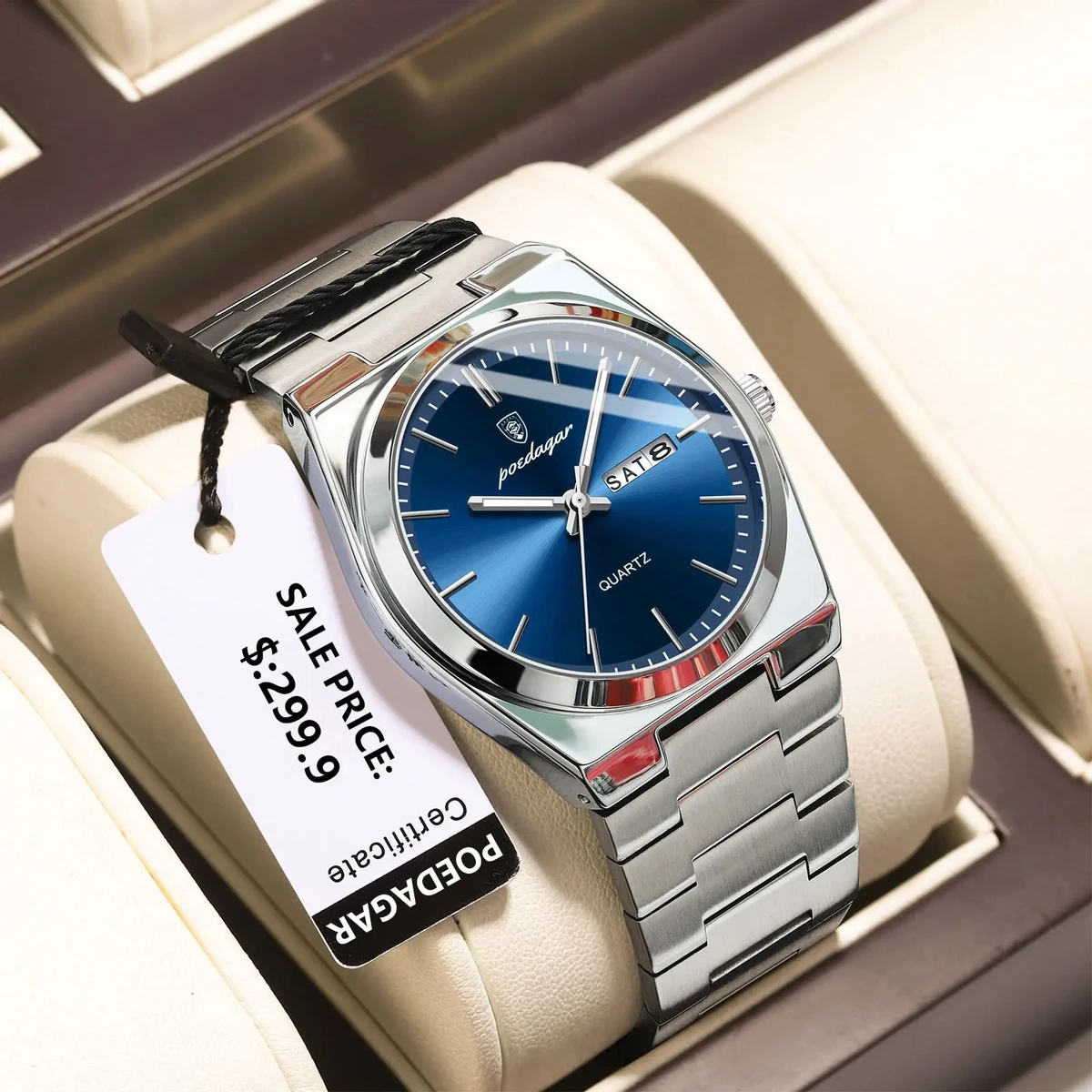 Poedagar Model 930 Stainless Steel Quartz Wristwatch for Men - Silver&Blue