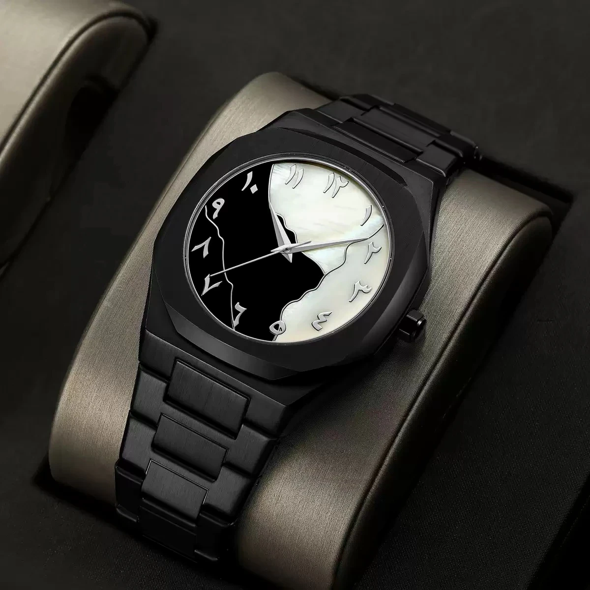 Arabic disit Carbon Fiber body men's watch (46gm weight)-Black&Silver