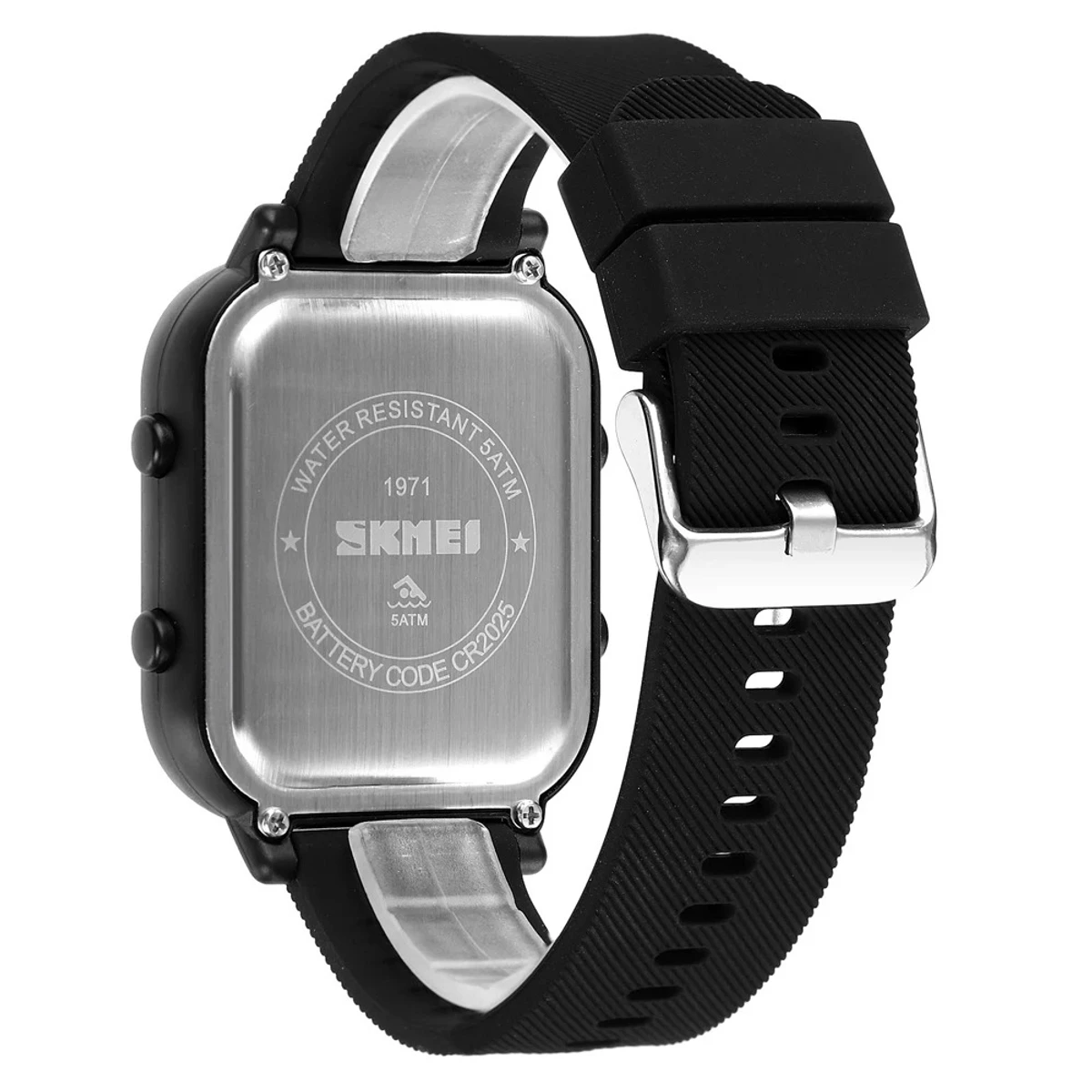 SKMEI Astronaut Creative Electronic Watches for Men Fashion Square Silicone Strap Led Digital Watch -Silver & Black