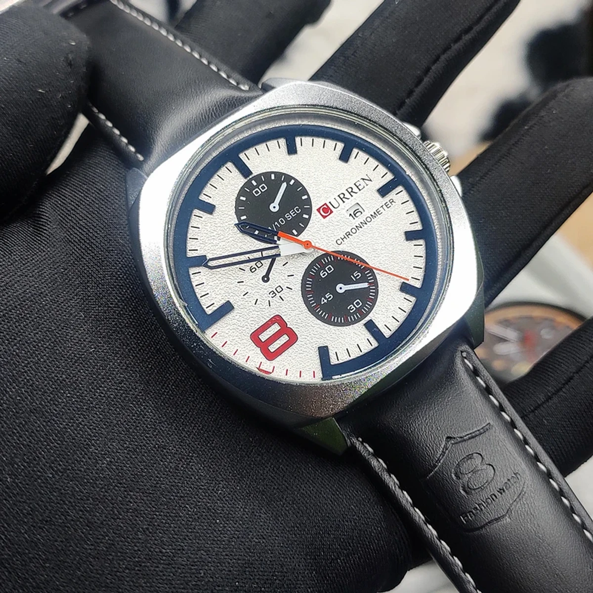 CURREN 8324 Sport Watch Men Top Brand Luxury Quartz Men's Date Military Wrist Watches-Black & White
