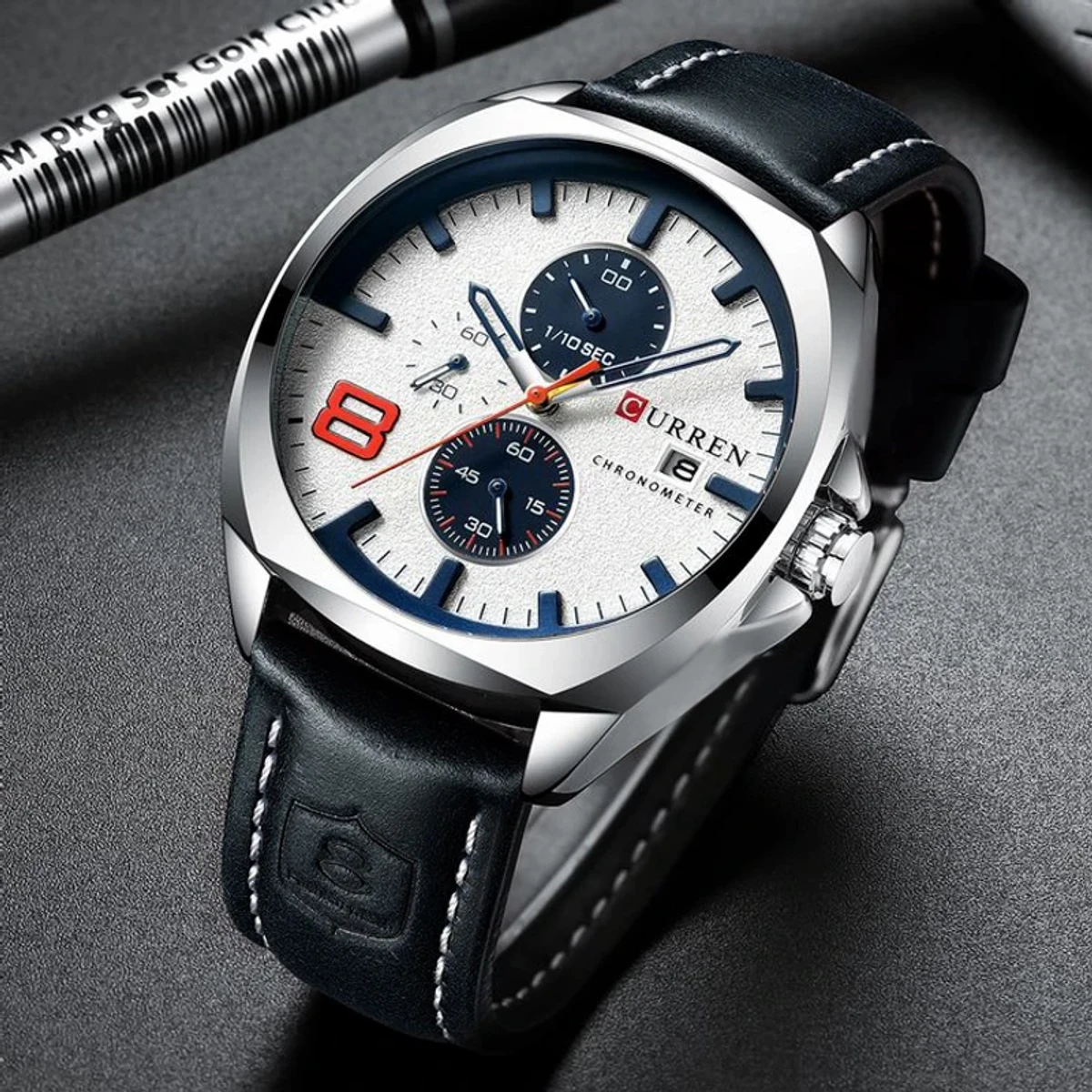 CURREN 8324 Sport Watch Men Top Brand Luxury Quartz Men's Date Military Wrist Watches-Black & White