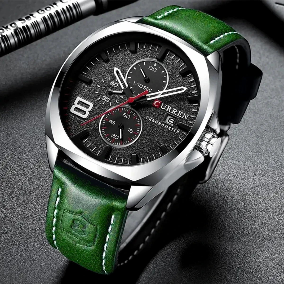 CURREN 8324 Sport Watch Men Top Brand Luxury Quartz Men's Date Military Wrist Watches-Green & Black