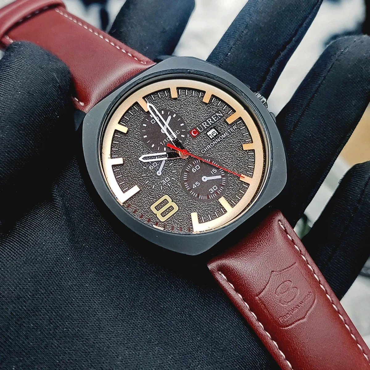CURREN 8324 Sport Watch Men Top Brand Luxury Quartz Men's Date Military Wrist Watches-Chocolate & Black