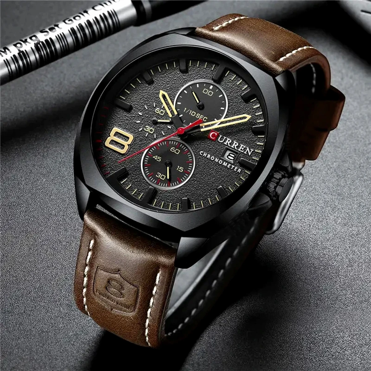 CURREN 8324 Sport Watch Men Top Brand Luxury Quartz Men's Date Military Wrist Watches-Brown & Black