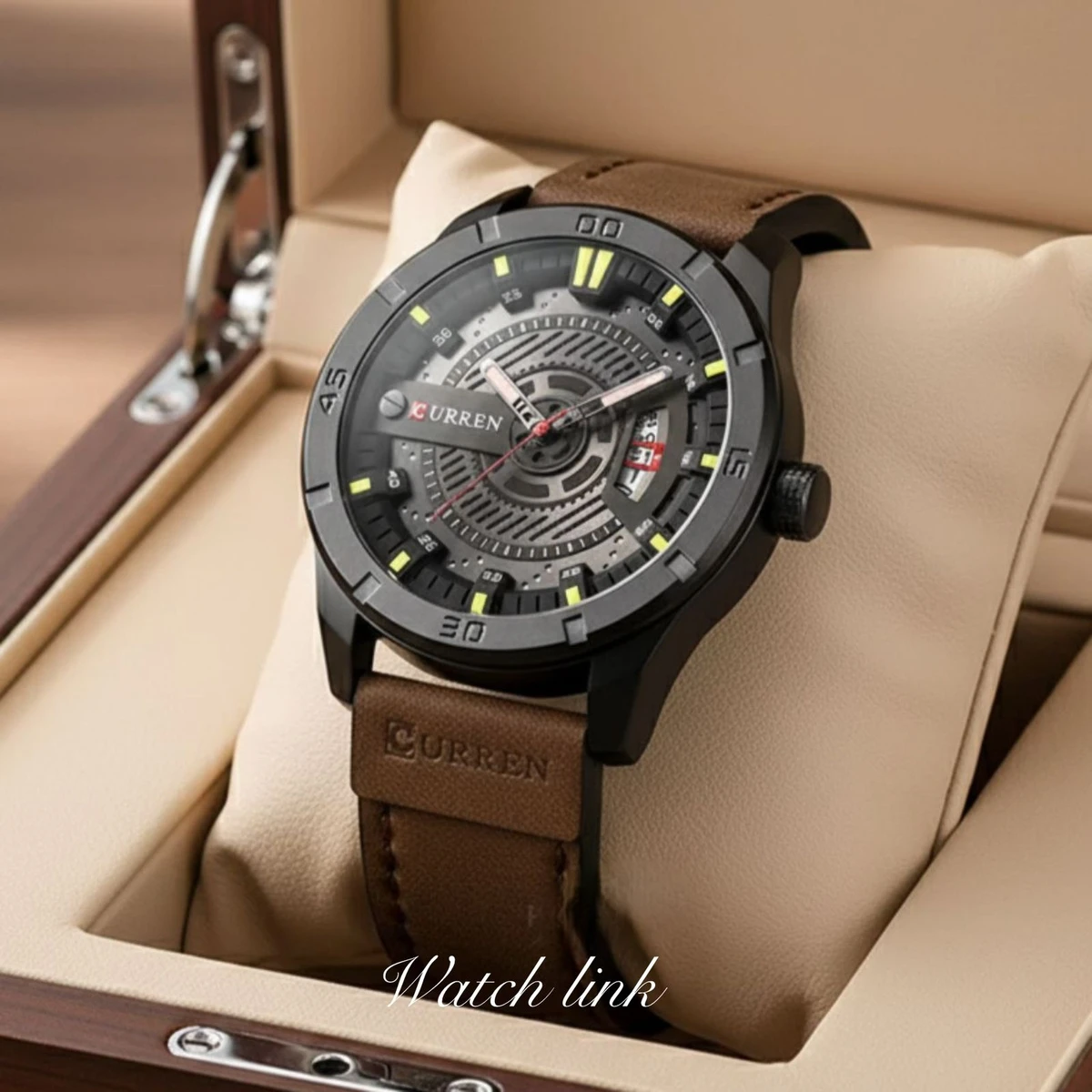 CURREN Men Military Sports Watches Mens Quartz Date Clock Man Casual Leather Wrist Watch -Brown