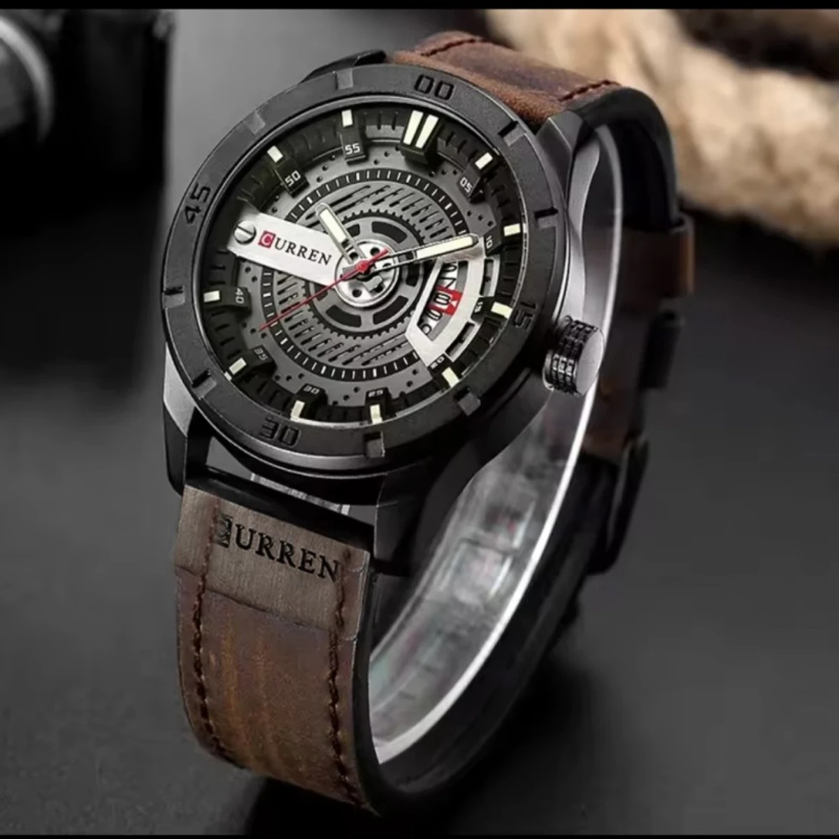 CURREN Men Military Sports Watches Mens Quartz Date Clock Man Casual Leather Wrist Watch -Brown