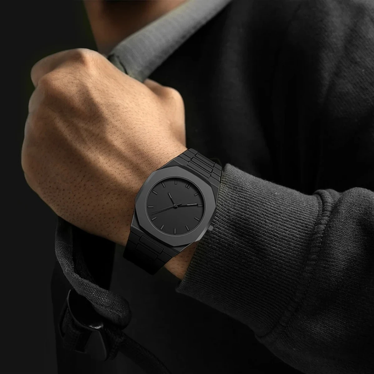 Arabic Carbon Fiber body men's watch (46gm weight)-full black