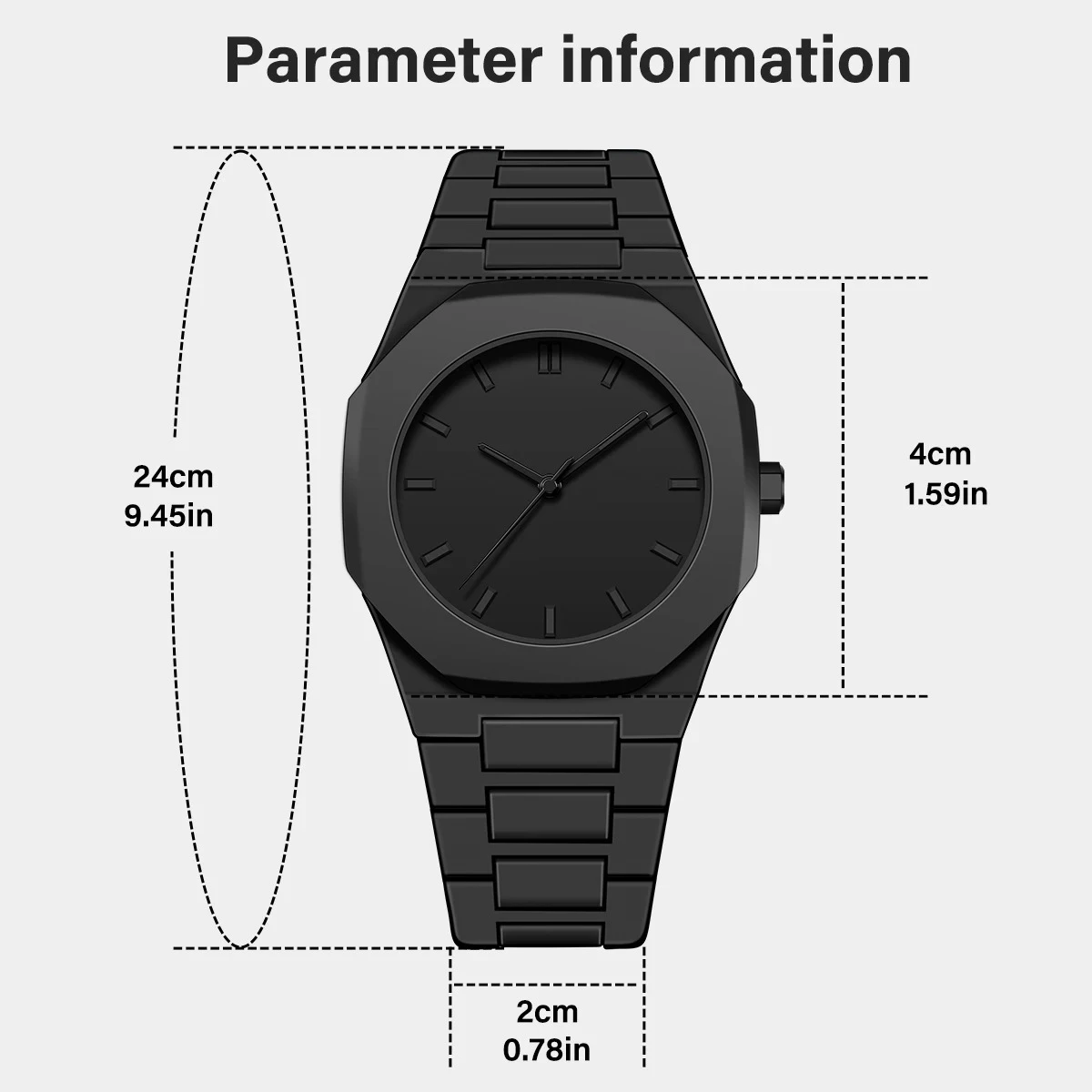Arabic Carbon Fiber body men's watch (46gm weight)-full black