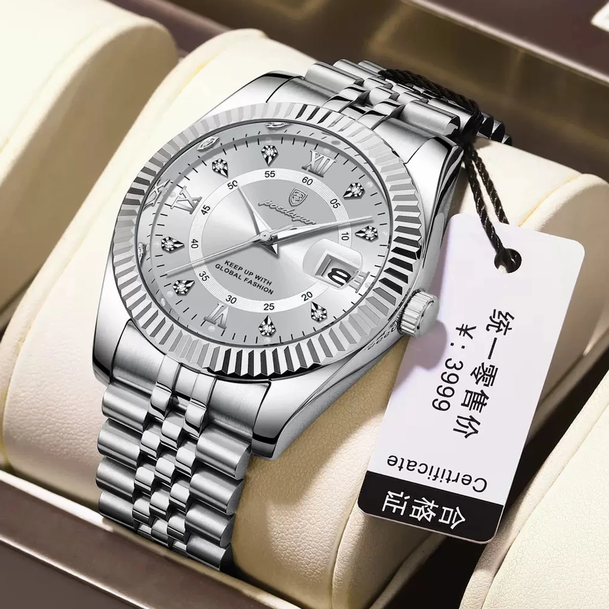POEDAGAR 910 Luxury Sport Wrist Watch For Man Waterproof Luminous Date Men Watch-Full Silver
