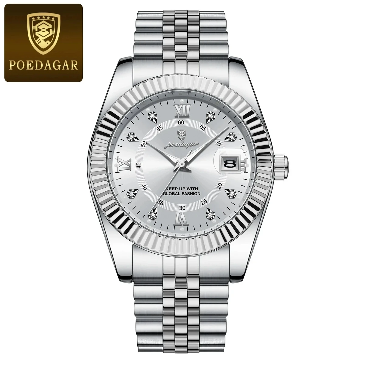 POEDAGAR 910 Luxury Sport Wrist Watch For Man Waterproof Luminous Date Men Watch-Full Silver