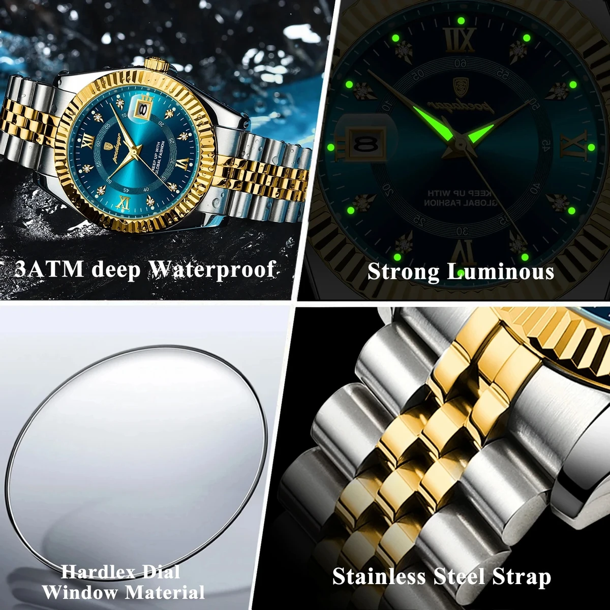 POEDAGAR 910 Luxury Sport Wrist Watch For Man Waterproof Luminous Date Men Watch-Full Silver
