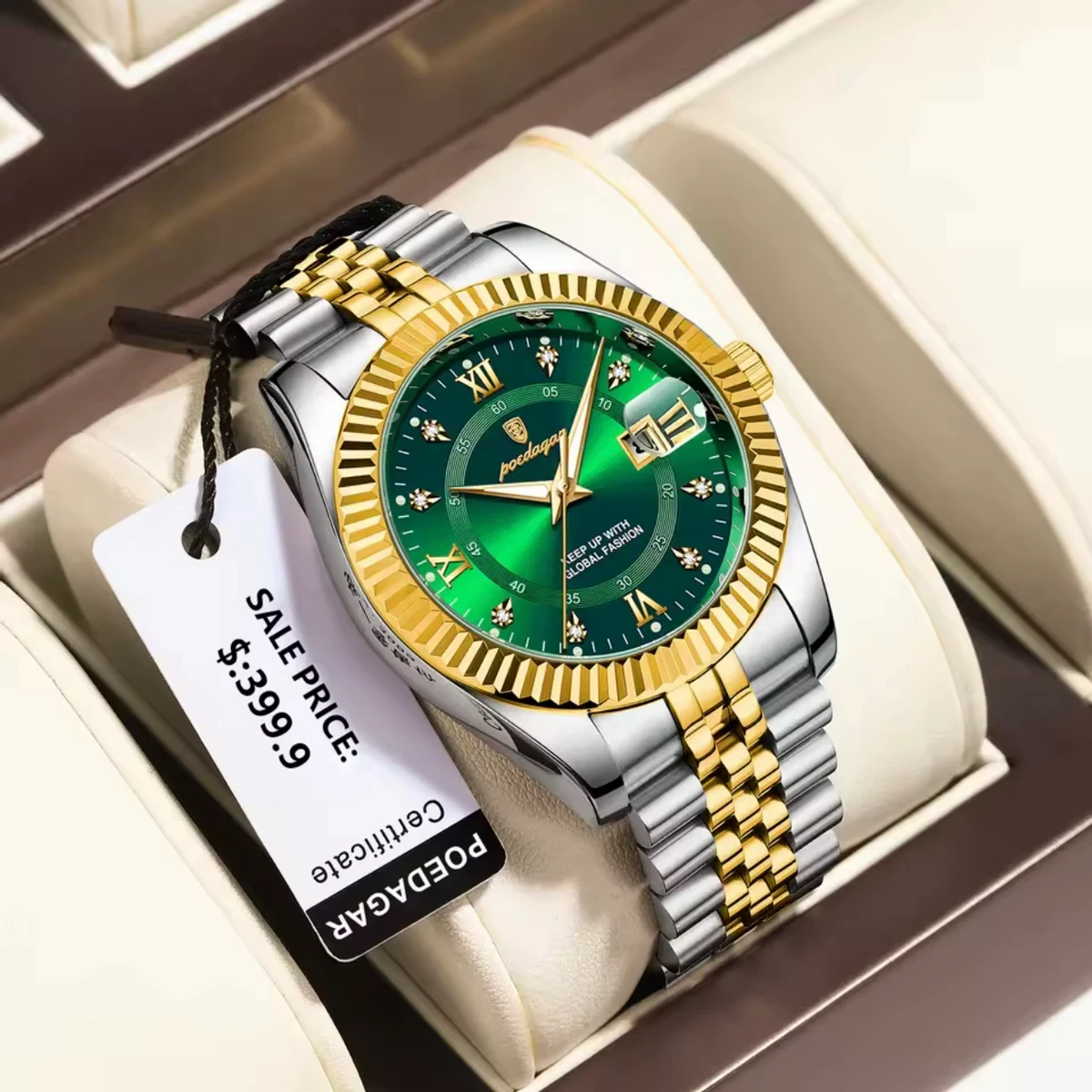 POEDAGAR P910 Luxury Sport Wrist Watch For Man-Golden&Green