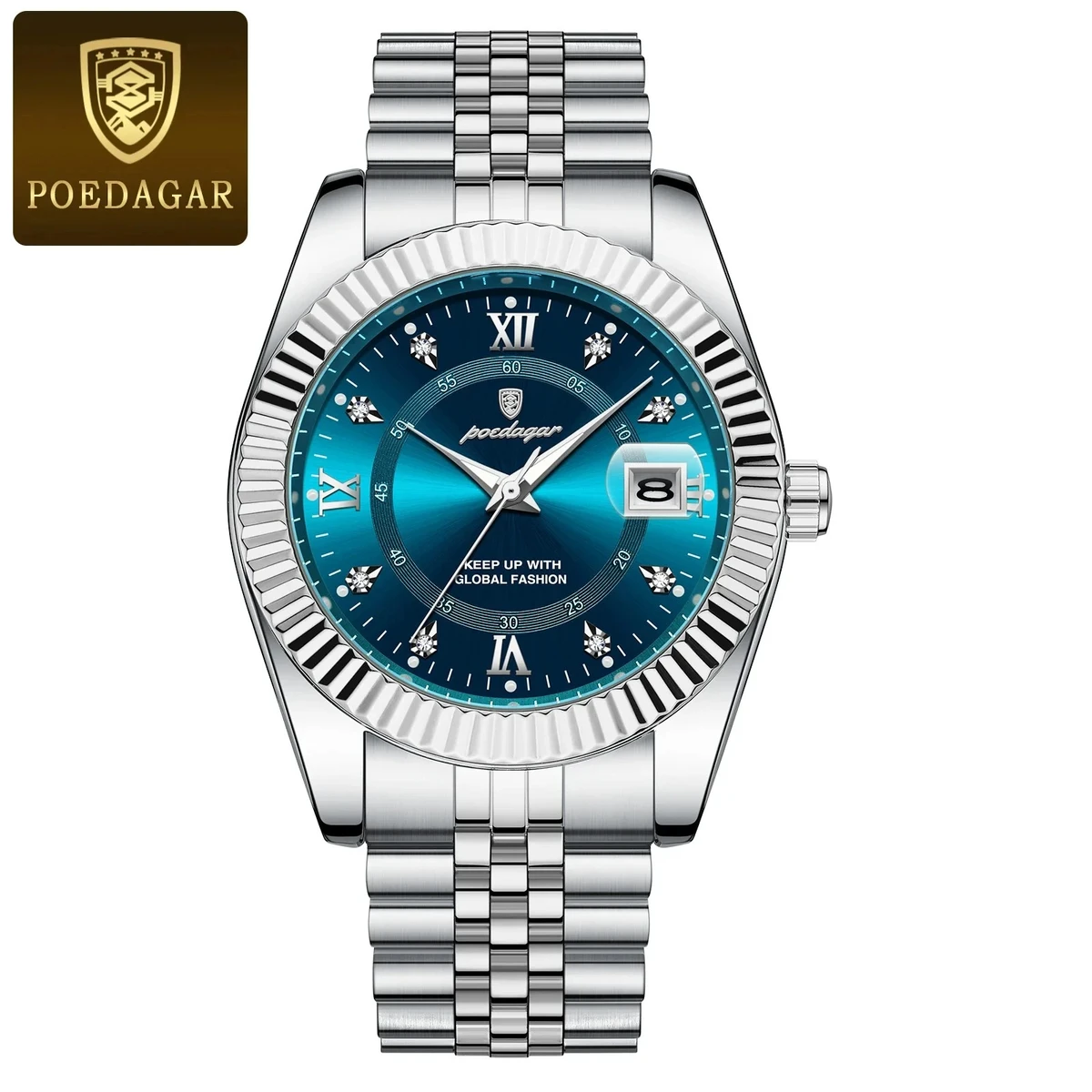 POEDAGAR P910 Luxury Sport Wrist Watch For Man-Silver & Blue