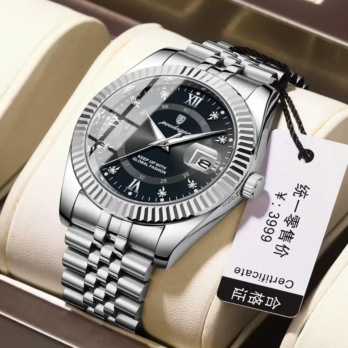 POEDAGAR 910 Luxury Sport Wrist Watch For Man Waterproof Luminous Date Men Watch- Silver&Black
