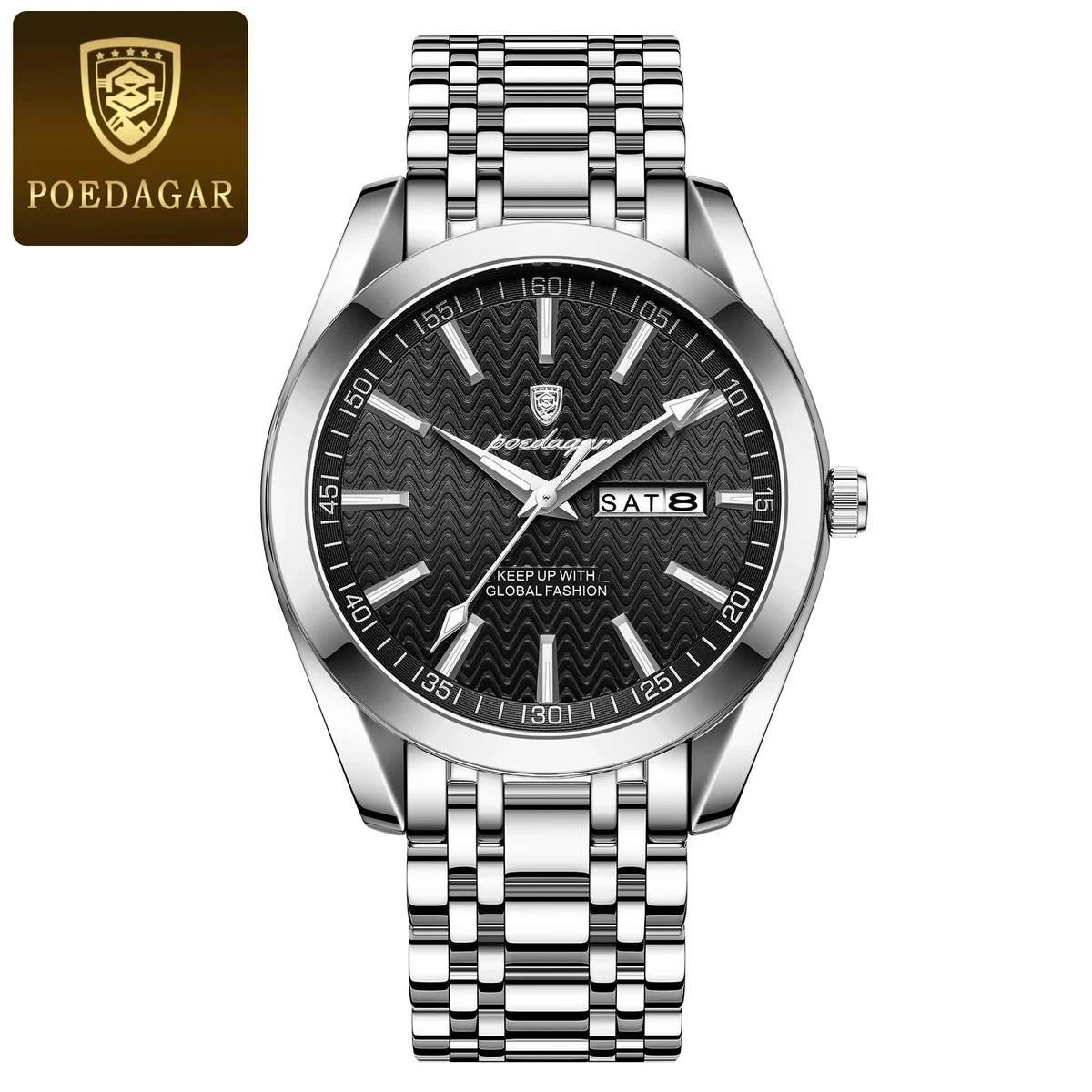 POEDAGAR P330 Luxury Sport Wrist Watch For Man - Silver&Black