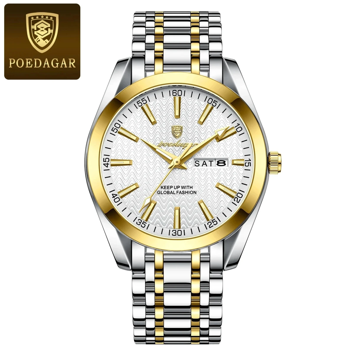 POEDAGAR P330 Luxury Sport Wrist Watch For Man - Golden&White