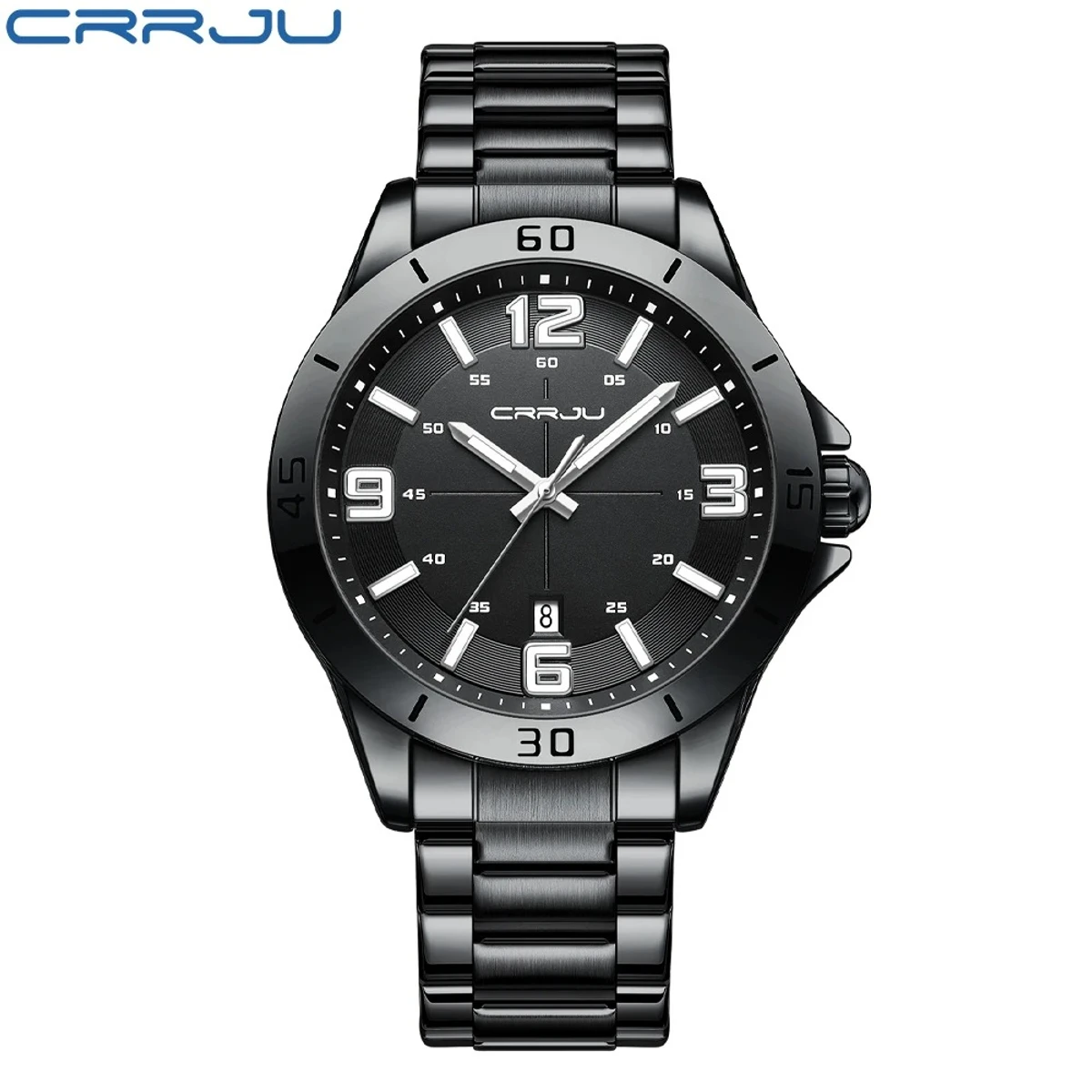 CRRJU Men Luxury Watches Stainless Steel Quartz Wrsitwatches Male Auto Date Clock -Full Black