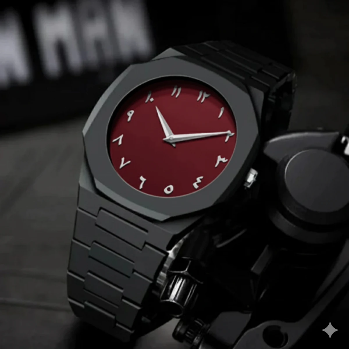Arabic disit Carbon Fiber body men's watch (46gm weight)-Black&Red