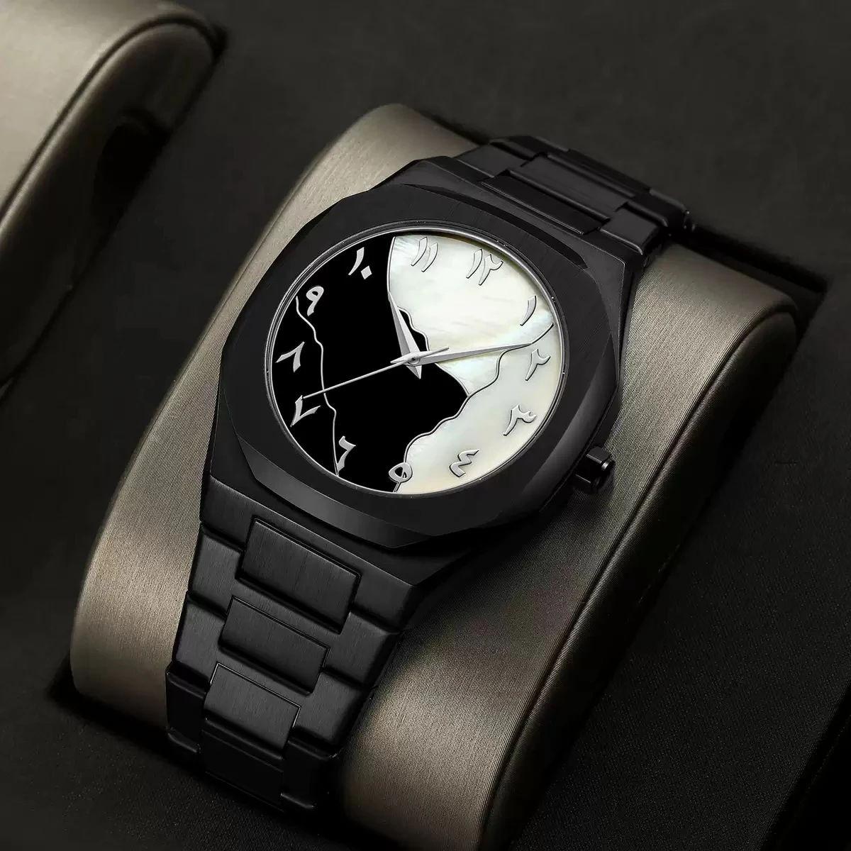 Arabic disit Carbon Fiber body men's watch (46gm weight)-Black&White