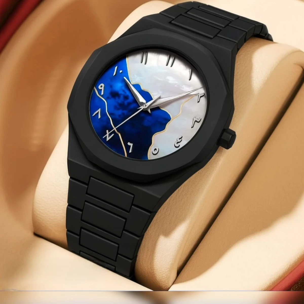 Arabic disit Carbon Fiber body men's watch (46gm weight)-White&Blue