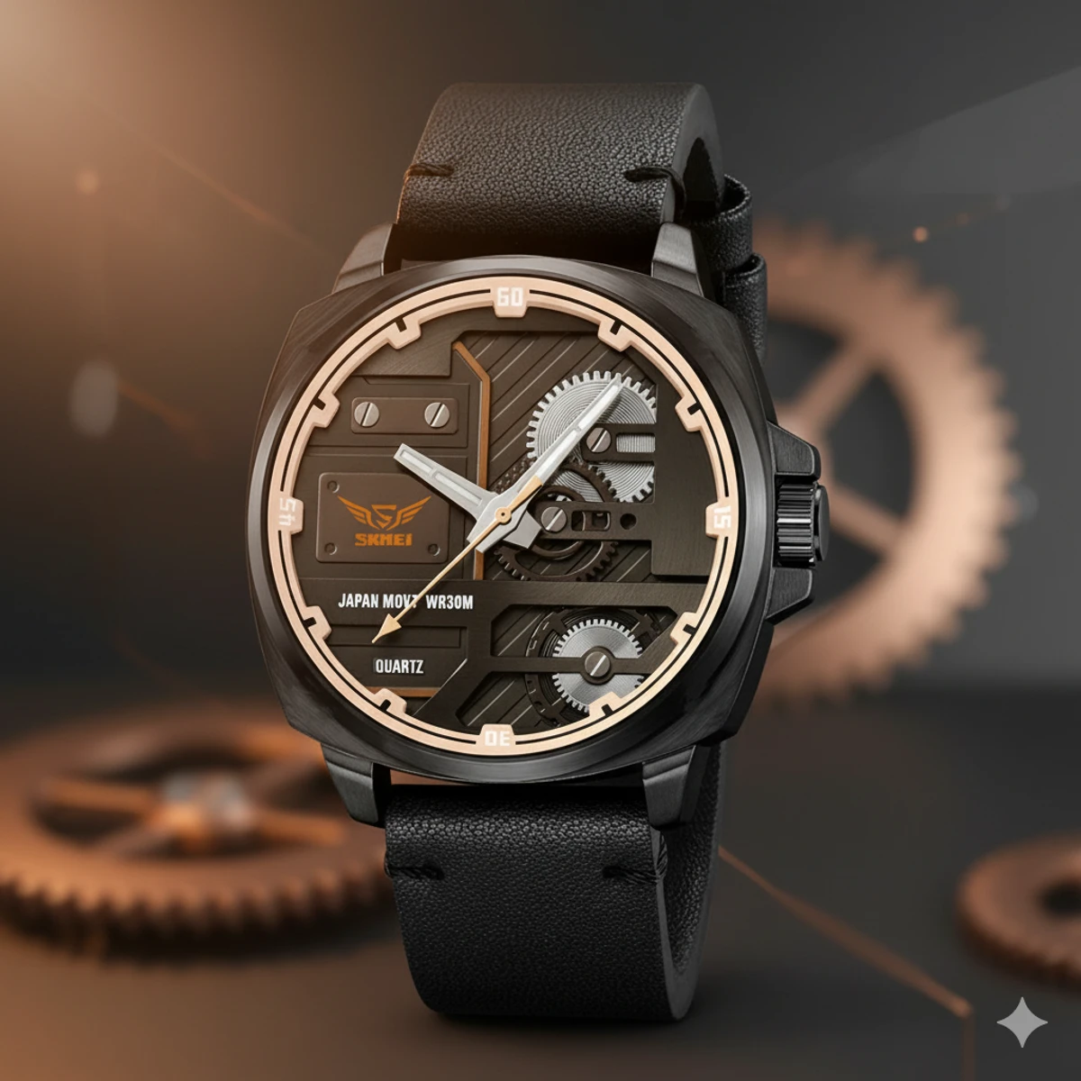 Skmei 2289 Men's Quartz  Watches Fashion Leather Strap Display Casual Wristwatch- Black&White