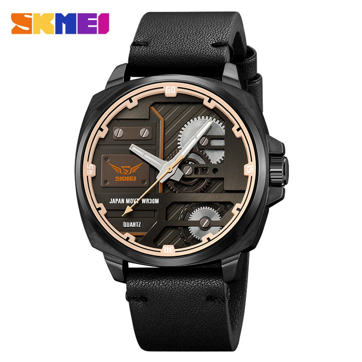 Skmei 2289 Men's Quartz  Watches Fashion Leather Strap Display Casual Wristwatch- Black&White