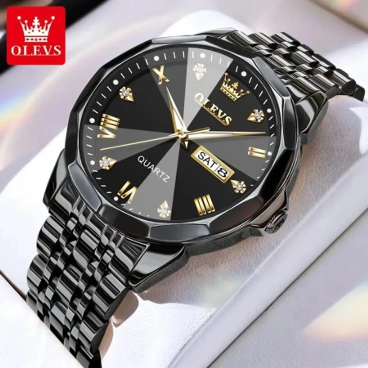 OLEVS 9931 New Fashion Quartz Watch for Men Stainless Steel Date Mens Watches Top Brand Luxury Clock- Black