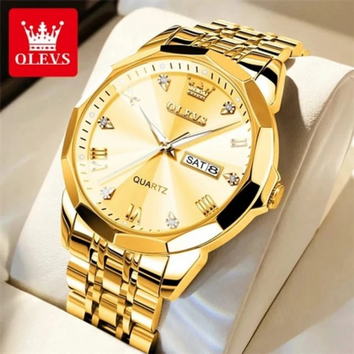 OLEVS 9931 New Fashion Quartz Watch for Men Stainless Steel Date Mens Watches Top Brand Luxury Clock-Golden